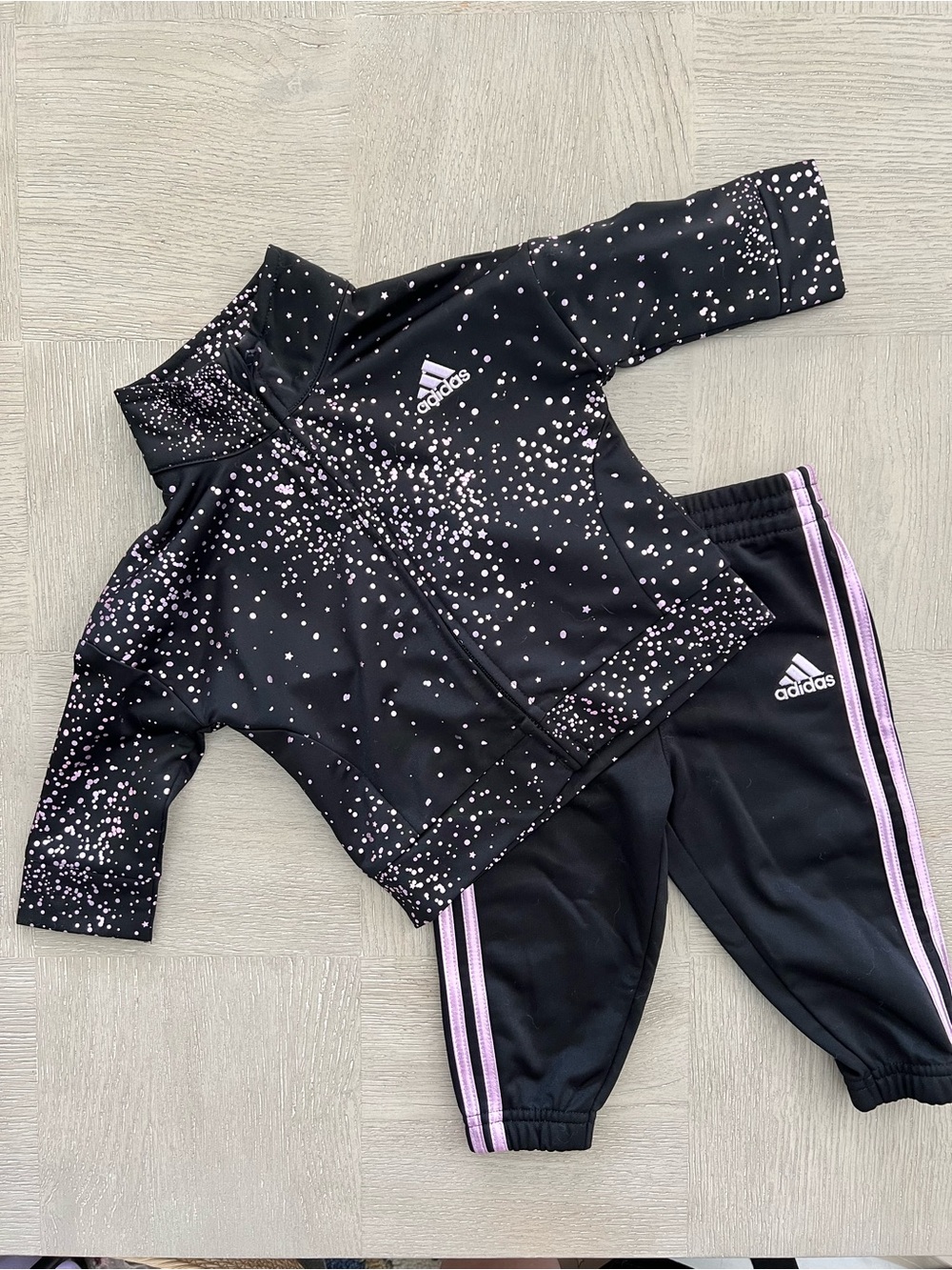 adidas Black Jacket with Light Pink Speckled Trim